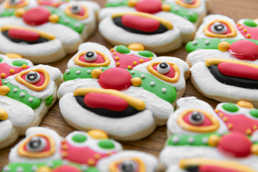 colorful cookies with red white and green icing