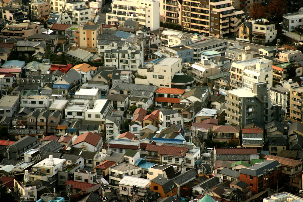 colorful home rooftops from above