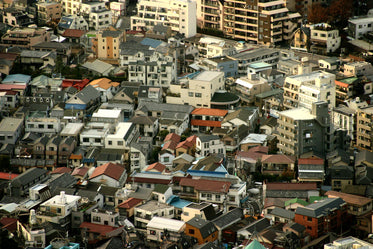 colorful home rooftops from above