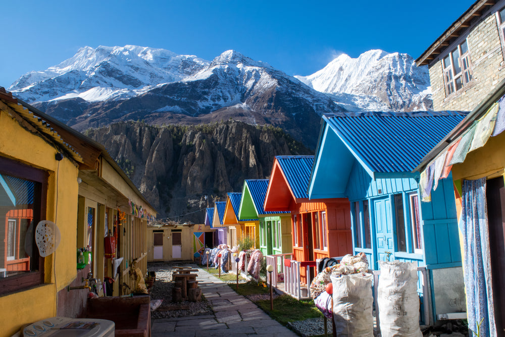 colorful mountainside chalets