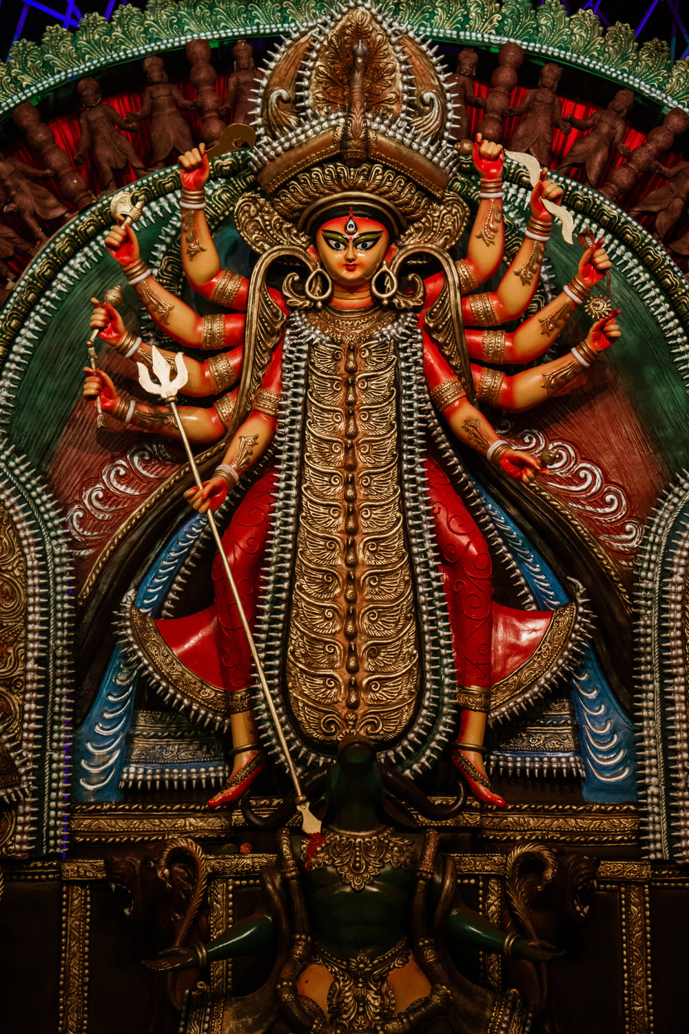 colorful statue depicting durga maa