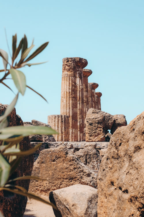 column ruins with foliage