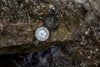 compass resting by a creek