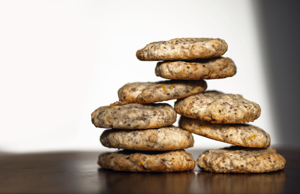 cookies stacked in two piles on white