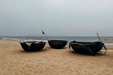 coracle boats in a beach