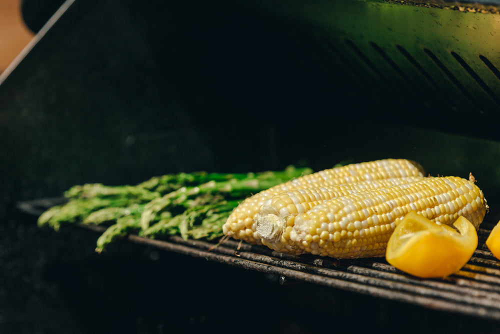 corn and other vegetables on barbque