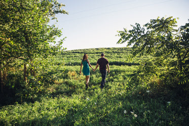 couple in love walk holding hands