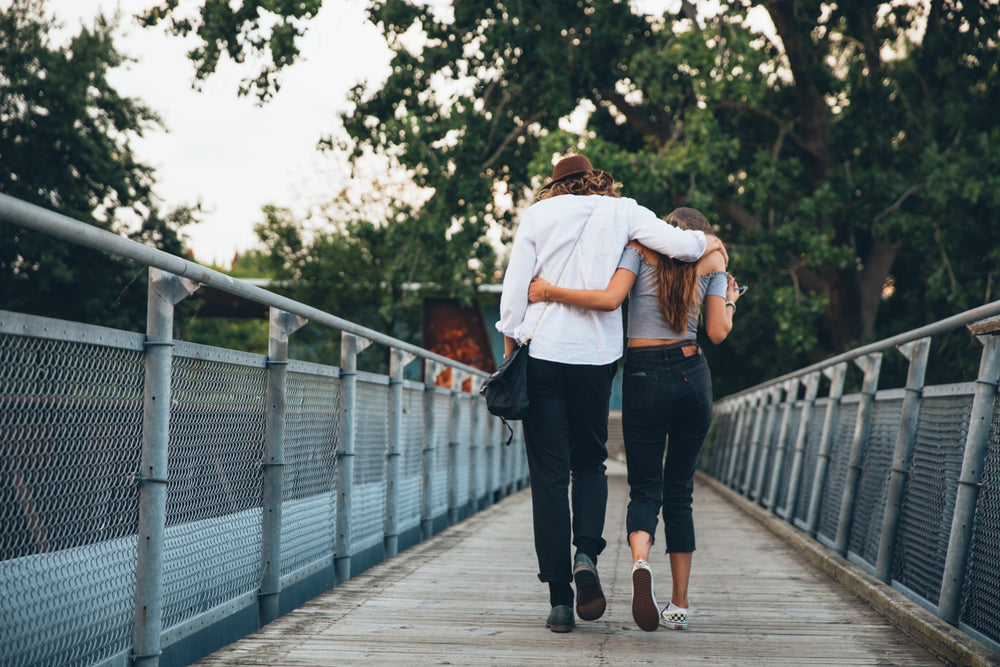 couple walk & hug