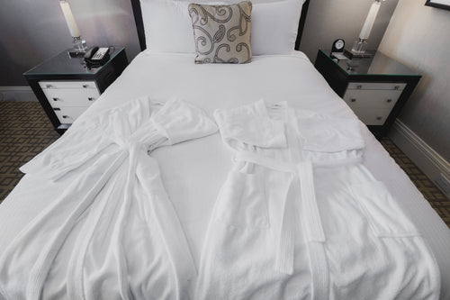 couples hotel bath robes on holiday