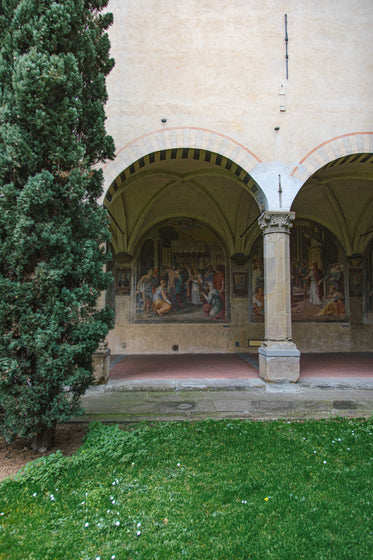 courtyard into a vaulted walkway