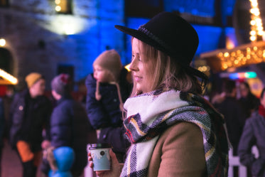 cozy woman at winter market