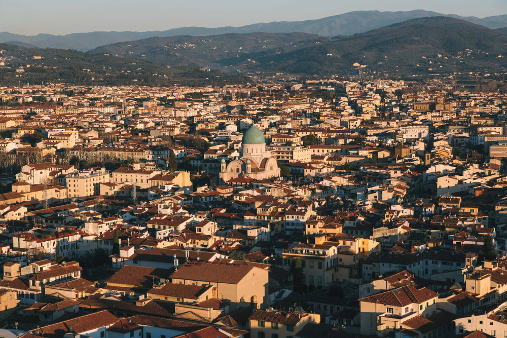 crowded village with basilica