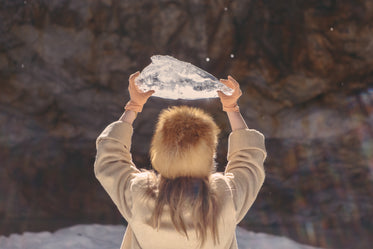 crystal clear ice in hand