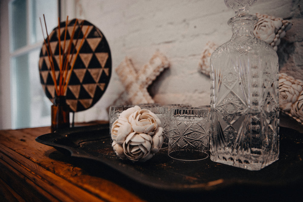 crystal drinks set and shell decoration