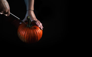 cutting open a pumpkin