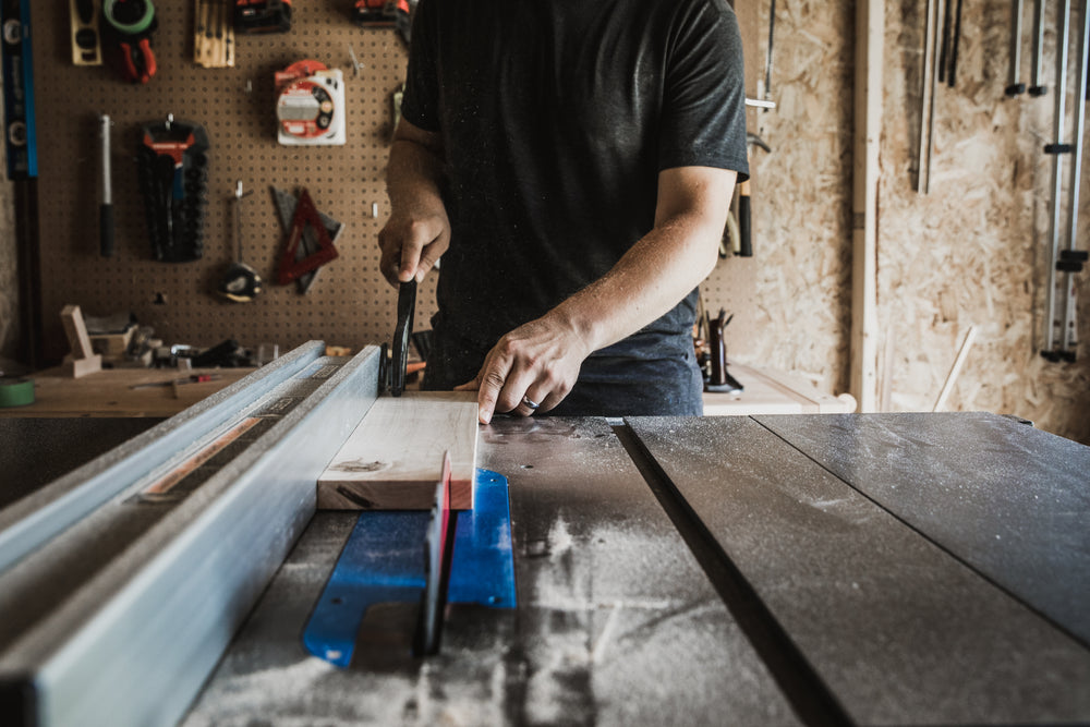 cutting wood on workbench