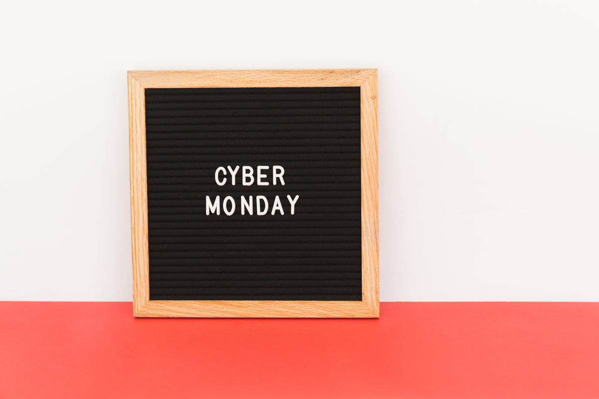 cyber monday sale sign with red and white