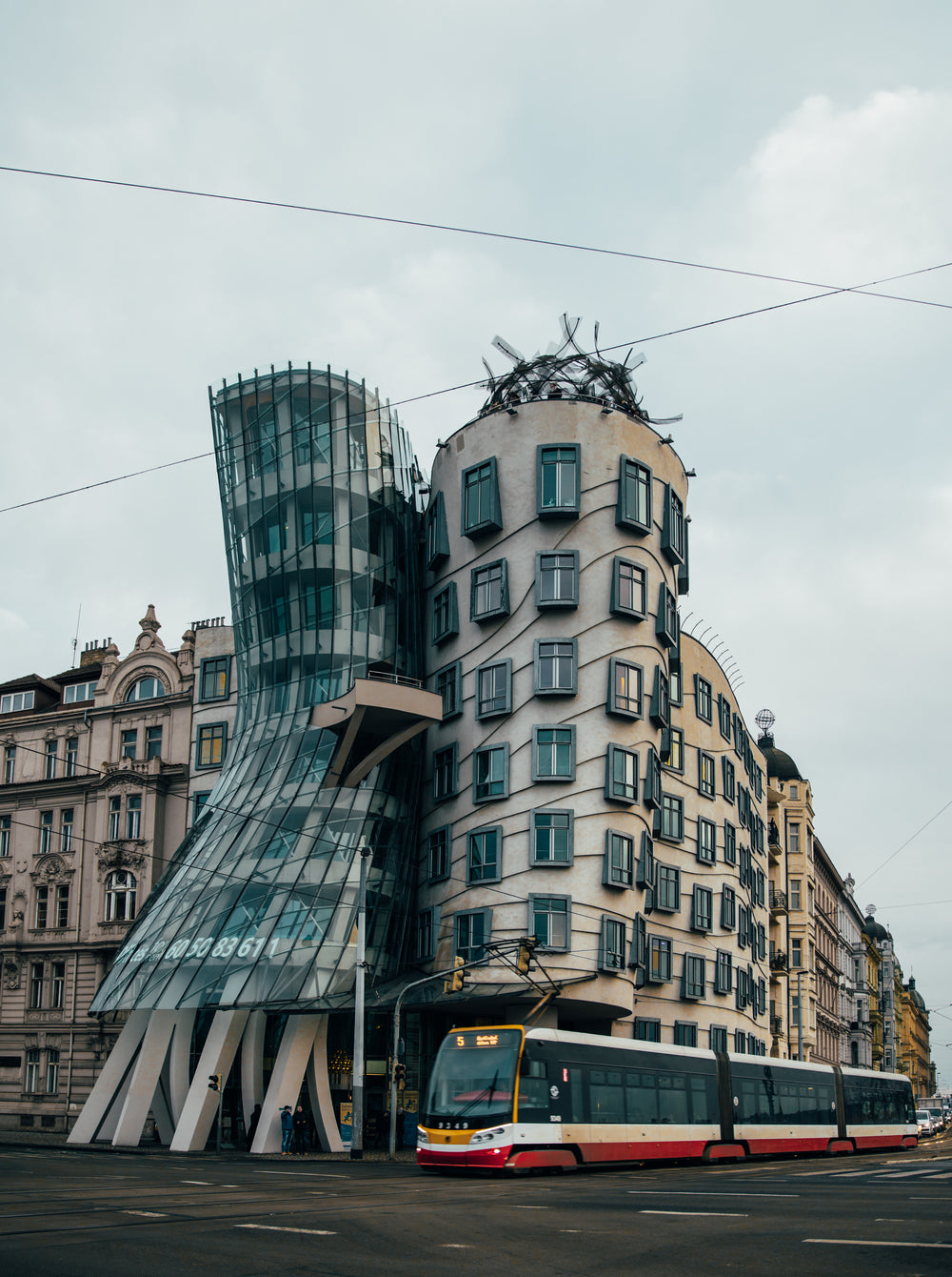 dancing house and bus prague