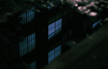 dark photo of a building windows with heavy grain