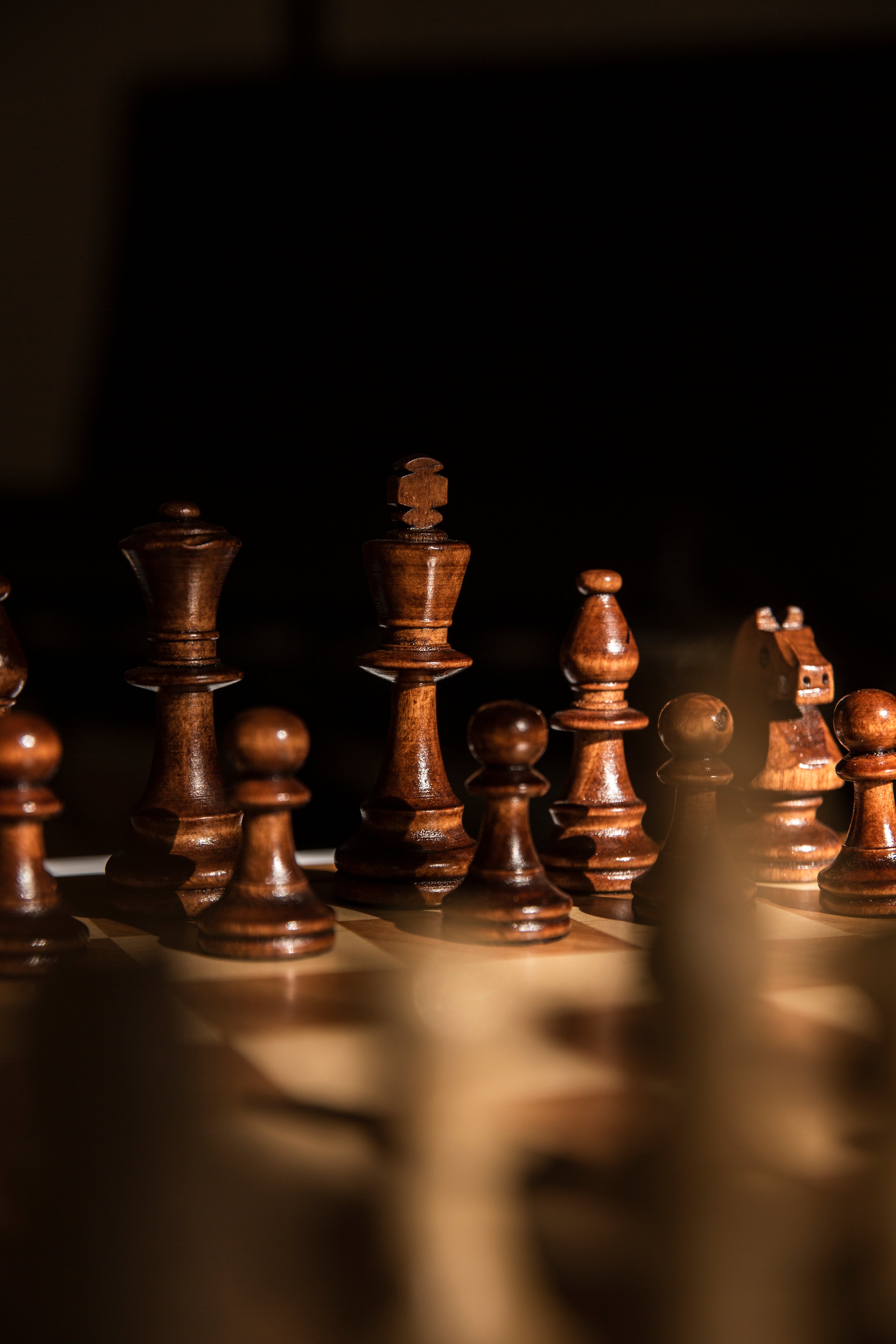 Browse Free HD Images of Dark Wooden Chess Pieces On Black