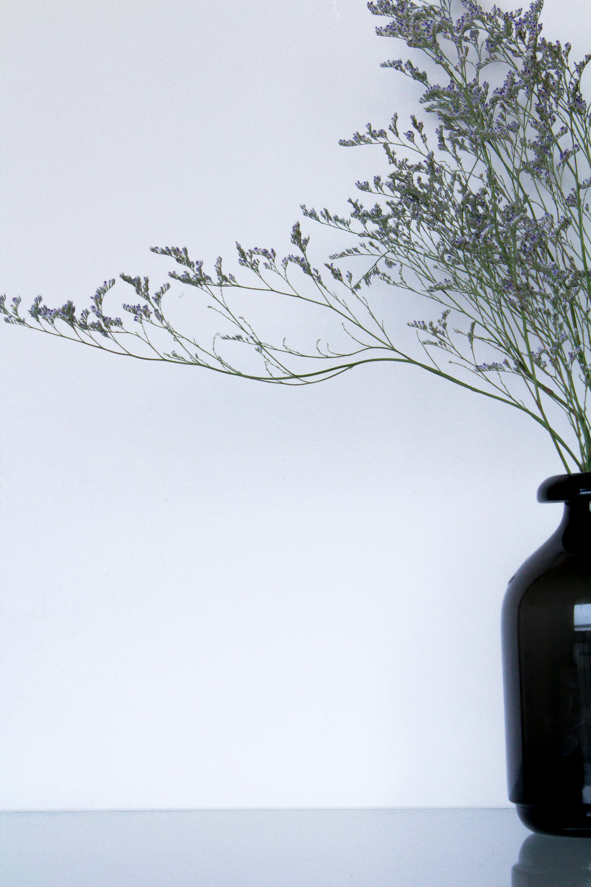delicate flowers in glossy ceramic vase