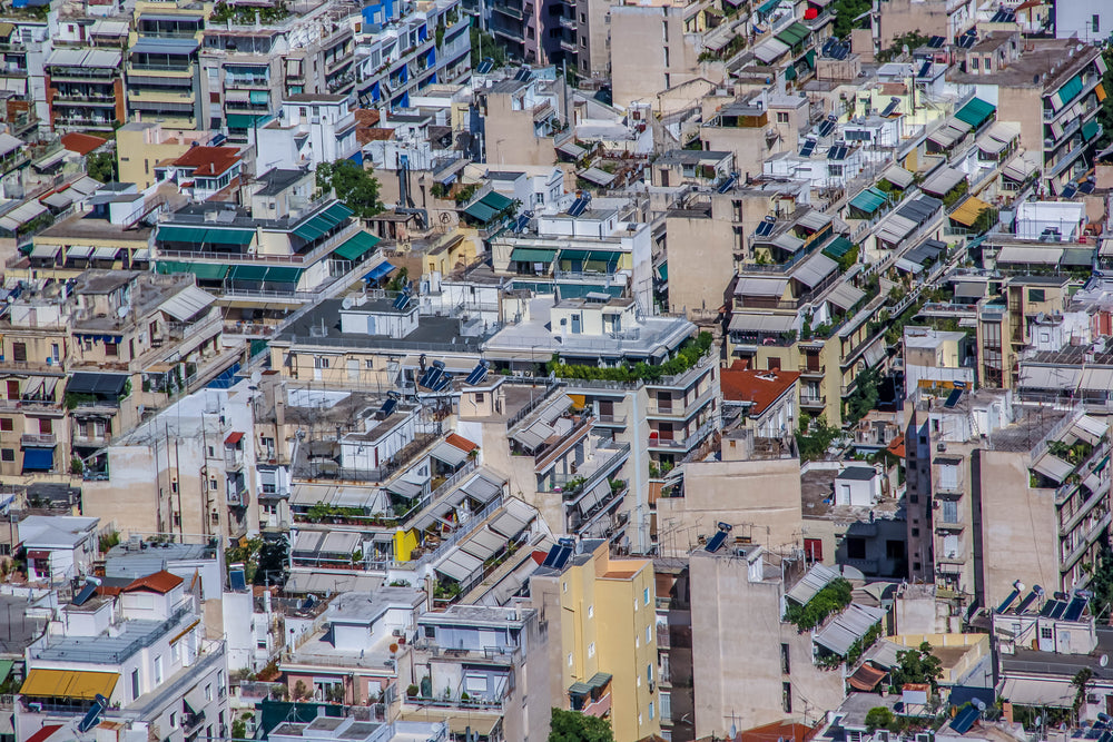 dense urban apartments in neighborhood