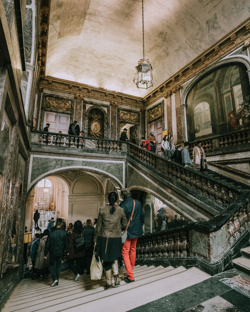 descending grand staircase in french museum