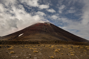 desert at the base of smoking volcano