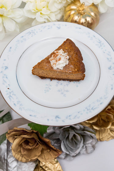 dessert pie on a blue and white floral plate
