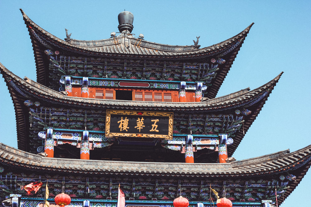 detailed exterior of temple in china