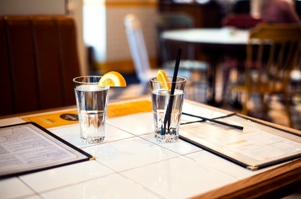 diner table with water glasses