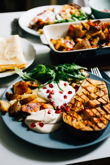 dinner for two of roasted squash and potatoes