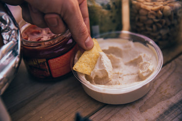 dipping in hummus