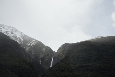 distant waterfall in mountains