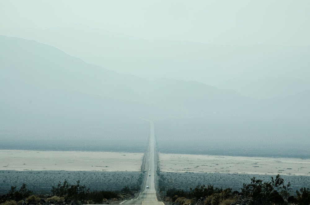 driving below misty mountains