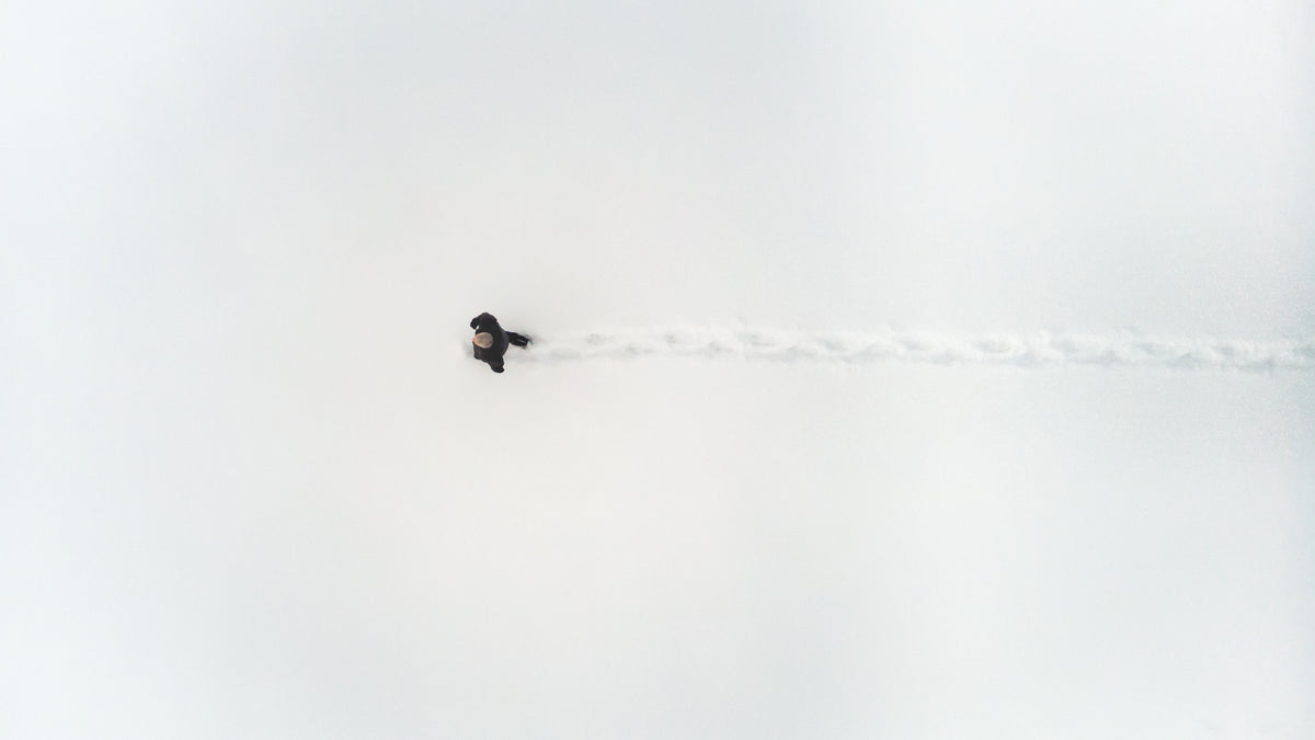 drone shot lost in snow