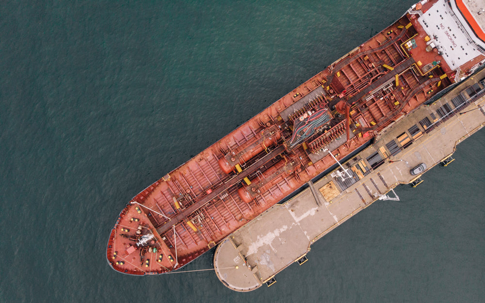 drone view of big loading ship