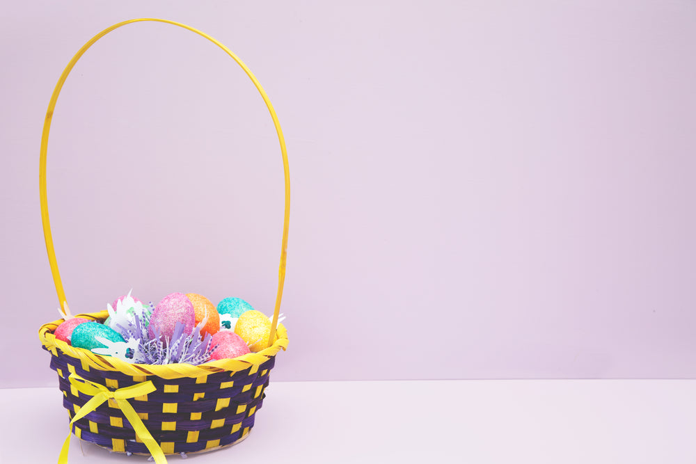 easter basket on pink