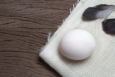 egg on burlap close up