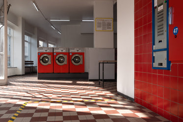 empty laundromat in red