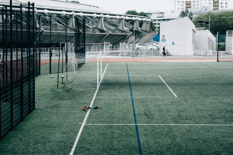 Empty Net On A Green Sports Field In The City