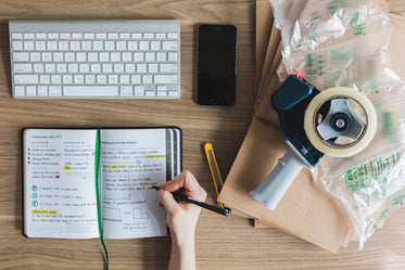 entrepreneurs desk from above