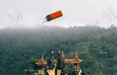 eraser on cloudy temple photo illusion