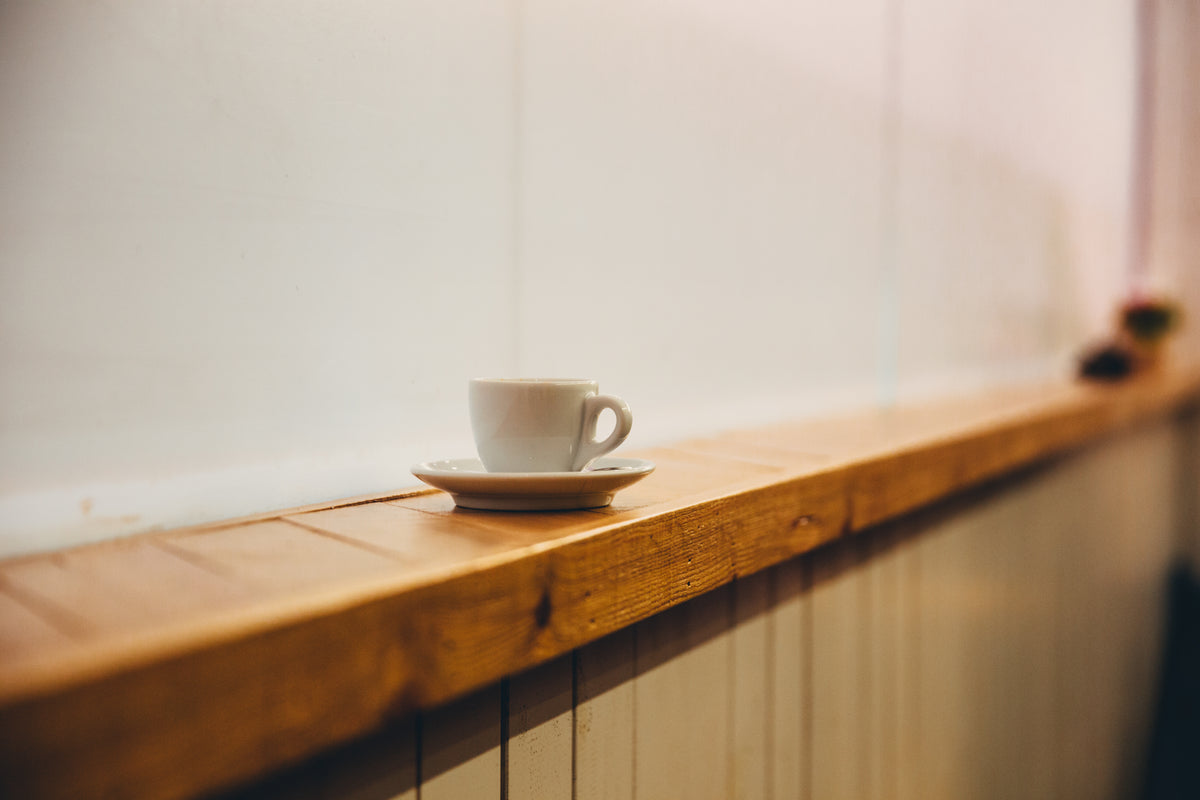 espresso cup on ledge