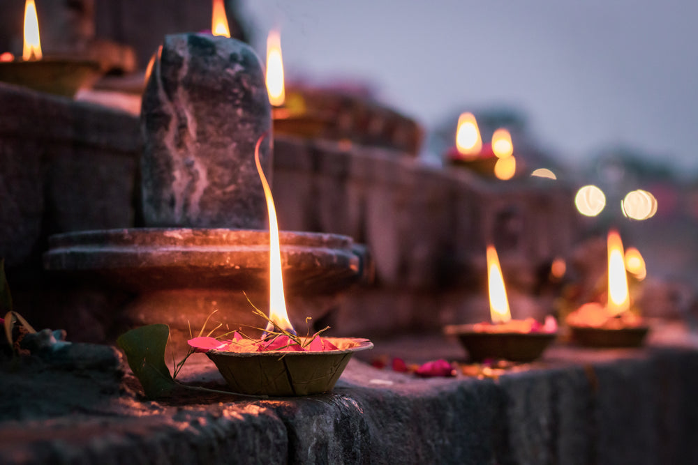 evening candles on alter