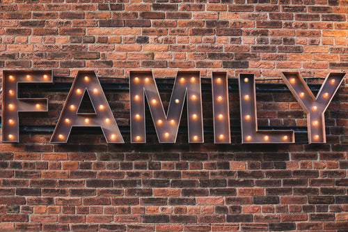 family sign with lights