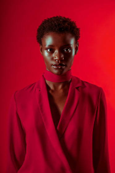 fashion model in red suit