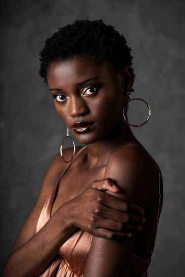 fashion model looks at camera