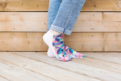 feet pose in geometric socks
