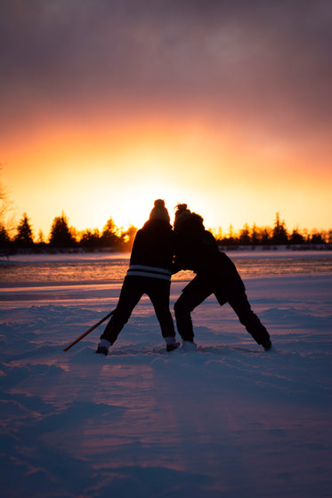 female hockey players fight for the puck